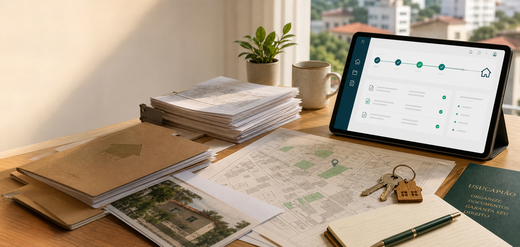 Documentos, mapa do imóvel e interface digital de acompanhamento de usucapião